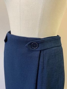 Womens, 1990s Vintage, Suit, Skirt, N/L MTO, Navy Blue, Wool, Solid, W:28, Pencil Skirt, Knee Length, Tabs At Sides Of Waist With Decorative Buttons, Wrapped Front, Invisible Zipper In Back, Multiples, Made To Order
