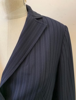 Womens, 1990s Vintage, Suit, Jacket, JONES NY, Navy Blue, Wool, Stripes, 4, Single Breasted, 2 Buttons, Notched Lapel, 2 Pockets, 4 Button Cuffs, Dark Navy, Self Stripes