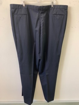 Mens, Suit, Pants, Charles Jourdan, Navy Blue, Wool, Stripes - Pin, 50/32, Pleated Front, Side Pockets, Zf