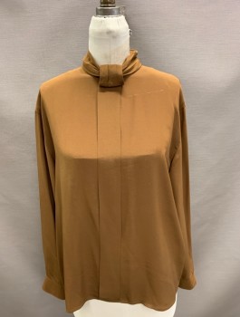 Womens, Blouse, N/L, Copper Metallic, Silk, Solid, 44B, XL, L/S Large Pleat @ CF with 10 Covered  Buttons @ CB & Cuffs