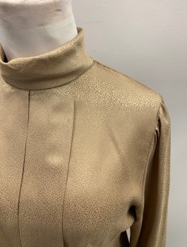 NICOLA, Amber Yellow, Polyester, Abstract , Self Spot Pattern, L/S, Turtleneck, Pleated Front, Half Button Back, Satin