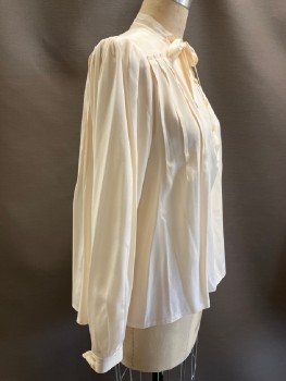 PAULINE WYNNE JONES, Peach Orange, Silk, Solid, Pastel Peach Shade, Pullover, Stand Collar, Ties At Neck, 4 Btn Front, Top Stitched Pleats Front & Back, L/S, Pleats @ Shoulder