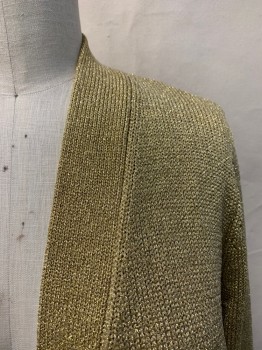 CALVIN KLEIN, Gold, Polyester, Solid, CARDIGAN, Shawl Lapel, Open Front,