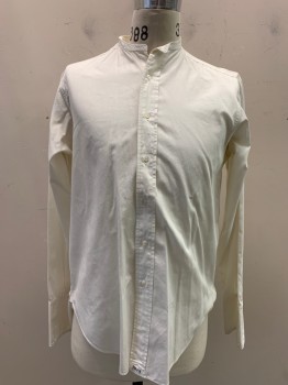 Mens, Shirt, The May Company, Eggshell White, Cotton, Solid, 36, 15, L/S, Button Front, Mandarin Collar, 2 Button Cuff