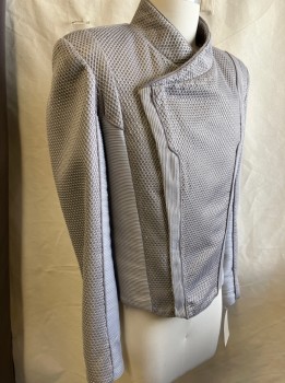 Mens, Jacket, MTO, Lt Gray, Synthetic, Solid, C36, Honeycomb Mesh with Vertical & Horizontal Ribbed Insets, Stand Collar, Asymmetrical Zip/snap Front, Lt Gray Piping Trim