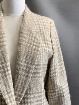 Womens, Jacket, PENDLETON, Beige, Cream, Wool, Glen Plaid, B40, L/S, Single Breasted, Notched Lapel, Top Pockets, Fuzzy Texture