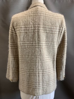 PENDLETON, Beige, Cream, Wool, Glen Plaid, L/S, Single Breasted, Notched Lapel, Top Pockets, Fuzzy Texture