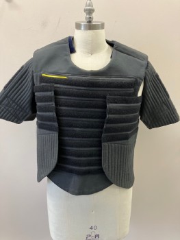 Mens, Vest, N/L, Faded Black, Cotton, Solid, 40 , Scoop Neck, Sleeveless, with( Detachable Sleeves,)  Quilted, Multiple Horizontal Velcro Straps