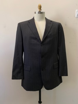 BOSS, Coffee Brown, Wool, 2 Color Weave, Stripes - Pin, Single Breasted, 3 Buttons, Notched Lapel, 3 Pockets, 2 Back Vents,  Coffee Brown and Black Weave, Light Gray and Dark Gray Pin Stripes *Small Stains By Back Hem*