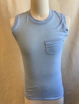 Mens, Tank, ROYAL FIRST CLASS, Lt Blue, Poly/Cotton, Solid, S, Jersey, Crew Neck, Sleeveless, 1 Patch Pocket, Lightly Pilled,