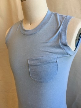 Mens, Tank, ROYAL FIRST CLASS, Lt Blue, Poly/Cotton, Solid, S, Jersey, Crew Neck, Sleeveless, 1 Patch Pocket, Lightly Pilled,