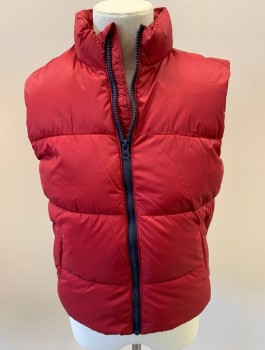 OLD NAVY, Ruby Red, Navy Blue, Nylon, Solid, Puff/Quilted Vest, Zip Front, Welt Pockets