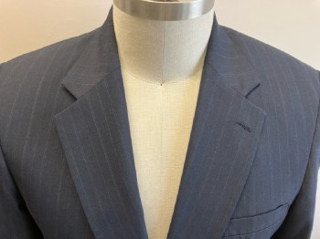 AUSTIN MANOR , "TOWNCRAFT" Navy with Faint Red Blue Green & Yellow Pinstripes, Wool, SB.  2 Btns, Notched Lapel, 2 Flap Pckts, 1 Chest Pckt, CB Vent
