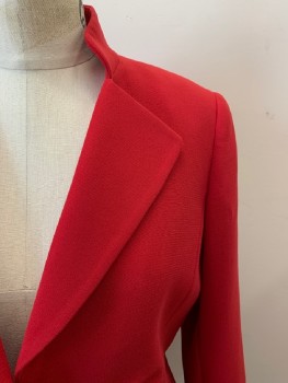 Womens, Suit, Jacket, TAHARI, Red, Polyester, Solid, 4, Band Collar, with Lapel, 1 Gold Bttn, 4 Pleats At Waist, Petite