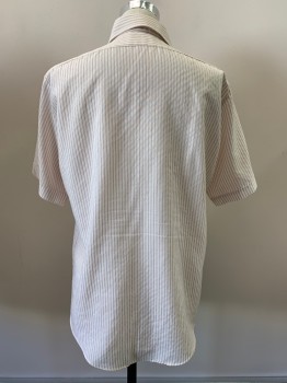 Mens, Shirt, NO LABEL, Off White, Red, Polyester, Cotton, Stripes - Vertical , C44, 16, S/S, Button Front, Collar Attached, Chest Pocket