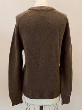 Mens, Pullover Sweater, BANANA REPUBLIC, Brown, Dk Brown, Wool, 2 Color Weave, M, L/S, Crew Neck