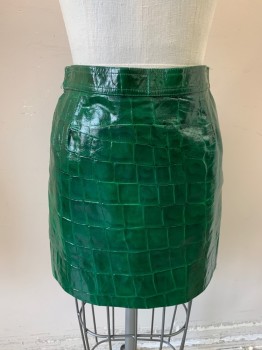 UNGARO, Emerald Green, Leather, Solid, Reptile/Snakeskin, Mini, Back Zipper, Button Closure, Embossed Crocodile Print