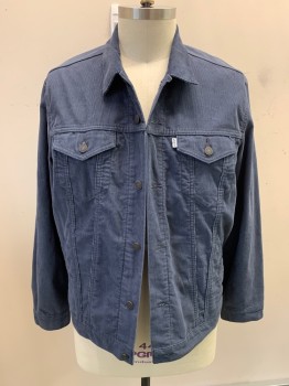 Mens, Casual Jacket, LEVI'S, Blue-Gray, Poly/Cotton, Solid, XXL, Button Front, Corduroy, 4 Pockets