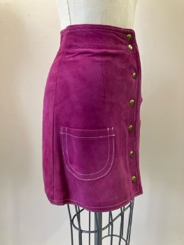 Womens, 1960s Vintage, Piece 2, N/L, W: 22, Purple, Solid, Suede, White Stitching, Skirt, F.F, B.F., 2 Pockets