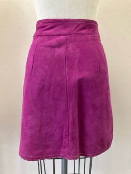 Womens, 1960s Vintage, Piece 2, N/L, W: 22, Purple, Solid, Suede, White Stitching, Skirt, F.F, B.F., 2 Pockets