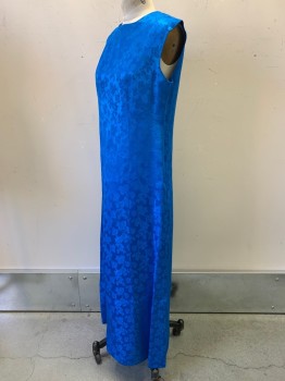 Womens, Evening Gown, NO LABEL, Blue, Polyester, Silk, Floral, W34, B34, H36, Sleeveless, Crew Neck, Vertical Seams, Straight Fit, MTO