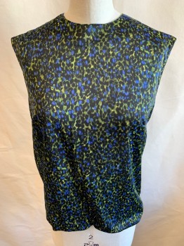 Womens, Top, N/L, Green, Indigo Blue, Polyester, Novelty Pattern, B: 32, Slvs CN, Buttons at Back, 1960's