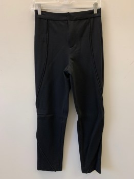 Womens, Sci-Fi/Fantasy Pants, NO LABEL, Black, Polyester, Cotton, Solid, 26/28, F.F, Black Piping, Zip Front, Made To Order
