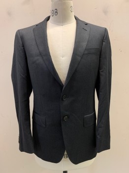 Mens, Suit, Jacket, Boss, Charcoal Gray, Wool, Solid, 38S, 2 Buttons, Single Breasted, Notched Lapel, 3 Pockets,