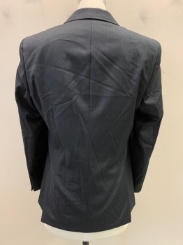 Boss, Charcoal Gray, Wool, Solid, 2 Buttons, Single Breasted, Notched Lapel, 3 Pockets,