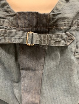 NL, Navy Blue, Cotton, Stripes, F.F, Button Front, 3 Pockets, Metal Suspender Buttons, Back Half Belt, 1 Pocket, Back Insert At Waist