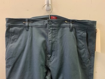LEVI'S, Steel Blue, Cotton, Solid, F.F, Side Pockets, Zip Front, Belt Loops