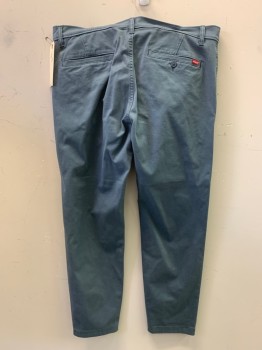 LEVI'S, Steel Blue, Cotton, Solid, F.F, Side Pockets, Zip Front, Belt Loops