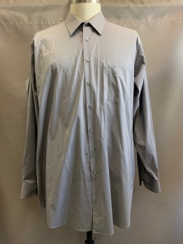 VAN HEUSEN, Dk Gray, Navy Blue, White, Cotton, Polyester, Triangles, L/S, Button Front, Collar Attached, Chest Pocket