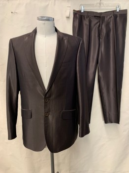 Mens, Suit, Jacket, Giorgio Fiorelli, Dk Brown, Polyester, Viscose, Solid, 42R, 2 Buttons, Single Breasted, Peaked Lapel, 3 Pockets,