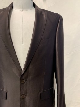 Giorgio Fiorelli, Dk Brown, Polyester, Viscose, Solid, 2 Buttons, Single Breasted, Peaked Lapel, 3 Pockets,