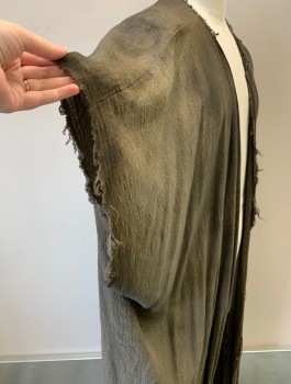 N/L MTO, Brown, Cotton, Gauze, Very Dirty and Aged, Open Front with No Closures, No Sleeves, Low Slung Armholes, Raw Frayed Edges Throughout, Floor Length, Made To Order