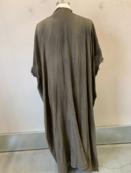 Unisex, Sci-Fi/Fantasy Robe, N/L MTO, Brown, Cotton, O/S, Gauze, Very Dirty and Aged, Open Front with No Closures, No Sleeves, Low Slung Armholes, Raw Frayed Edges Throughout, Floor Length, Made To Order