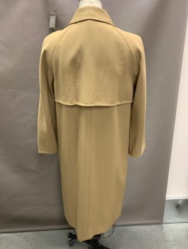 Womens, Coat, Trenchcoat, MICHAEL KORS, Khaki Brown, Wool, Solid, 12, Point And Spread, Single Breasted, Button Front, 2 Pckts