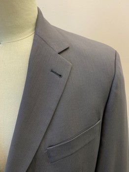 HUGO BOSS, Gray, Wool, Solid, Single Breasted, 3 Buttons, Notched Lapel, 3 Pockets,