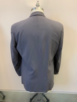 HUGO BOSS, Gray, Wool, Solid, Single Breasted, 3 Buttons, Notched Lapel, 3 Pockets,