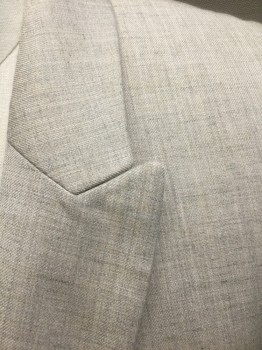 Mens, Suit, Jacket, TOPMAN, Oatmeal Brown, Gray, Polyester, Rayon, Heathered, 40R, Oatmeal with Gray Streaks/Heather, Single Breasted, Peaked Lapel, 1 Button, 3 Pockets, Slim Fit