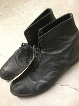Mens, Boots 1890s-1910s, Stacy Adams, Black, Leather, Solid, 9, Lace Up, Ankle High, Perorated Cap Toe
