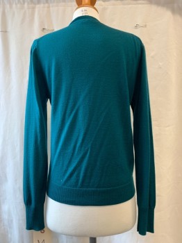 J CREW, Dk Green, Acrylic, Solid, L/S, V-neck,, 5 Buttons, 2 Pockets