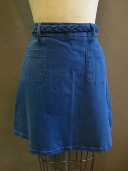 Womens, Skirt, Mini, Cello Jeans, Blue, Cotton, Spandex, Solid, W27, 2 Pockets, Braided Belt, Zip Back