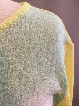 N/L, Lemon Yellow, Mint Green, Green, Dk Gray, Viscose, Polyester, Lightweight/Sheer Knit, with Buddha Graphic at Front, Lemon Sleeves and Back, Long Sleeves, Scoop Neck, Pullover, Form Fitting,