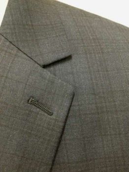 Mens, Suit, Jacket, THEORY, Charcoal Gray, Black, Wool, Plaid, Grid , 42R, Charcoal with Faint Black Grid/Plaid Pattern, Single Breasted, Notched Lapel, 2 Buttons, 3 Pockets, Black Lining