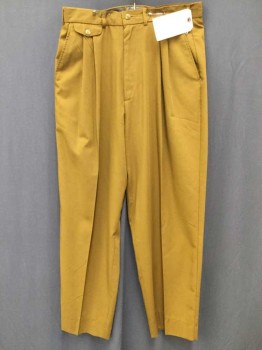 DESIGN By POLICY, Goldenrod Yellow, Rayon, Polyester, Solid, Pleated Front, Belt Loops, Zip Fly, 1 Small Flap Pocket Front