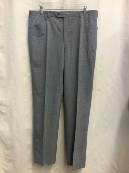 VILLA DI ROMA, Heather Gray, Wool, Heathered, Flat Front, Button Tab Waist, Slanted Front Pockets, Early 1980's