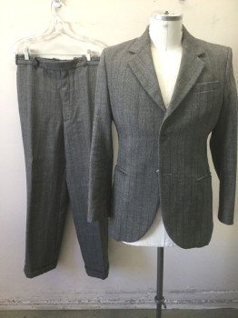Mens, 1930s Vintage, Suit, Jacket, MARK COSTELLO, Gray, Rust Orange, Wool, Stripes - Pin, 42R, Single Breasted, Notched Lapel, 2 Buttons,  Made To Order, Multiples, See FC013391 & FC030576