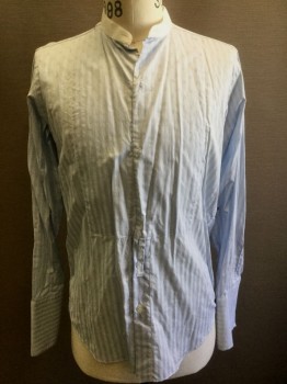 CHRIS SHIRTS, Lt Blue, White, Cotton, Stripes - Vertical , Solid White Band Collar,  Long Sleeve Button Front, French Cuffs, Made To Order